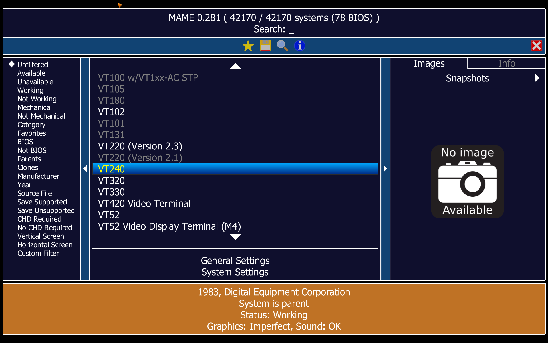 The breadth of MAME's device menu