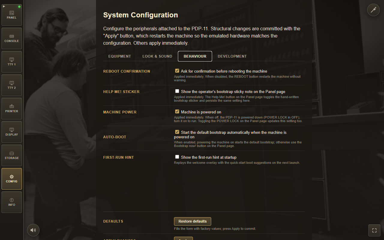 CONFIG - Behaviour tab