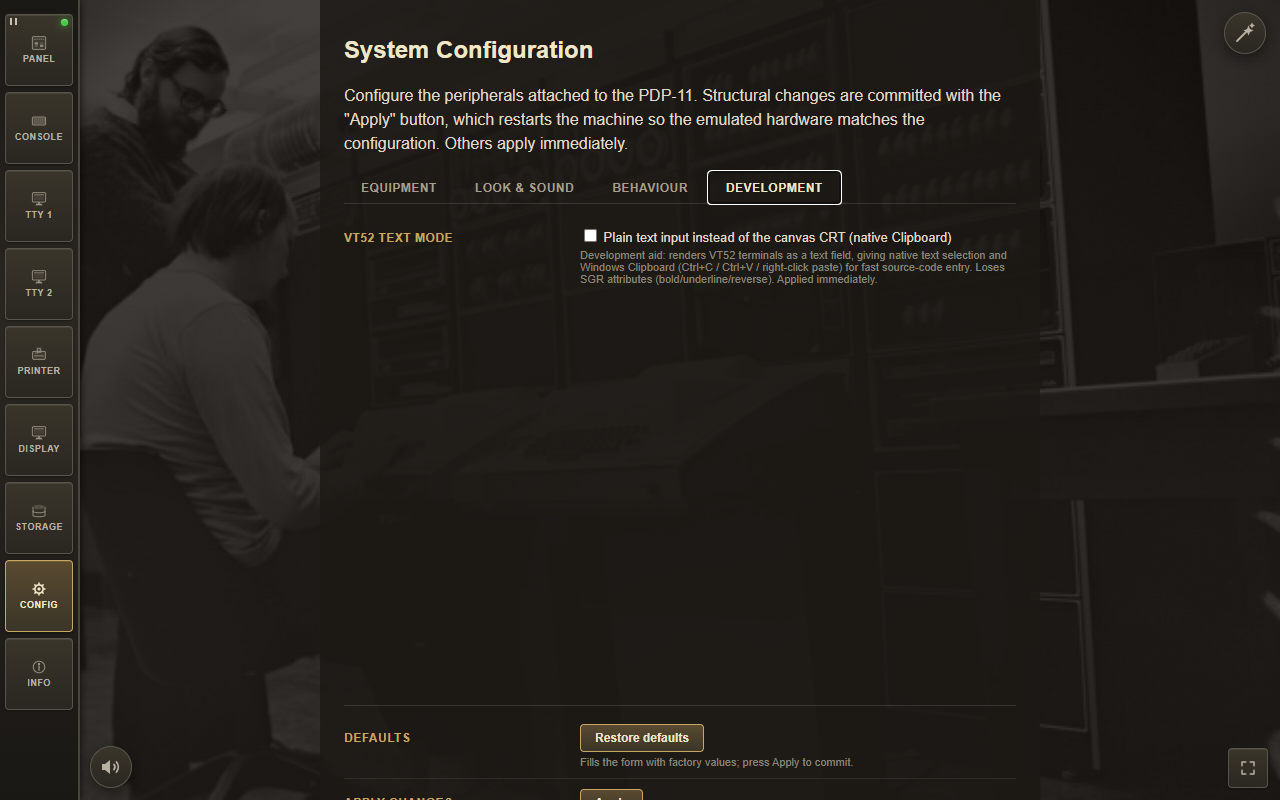CONFIG - Development tab