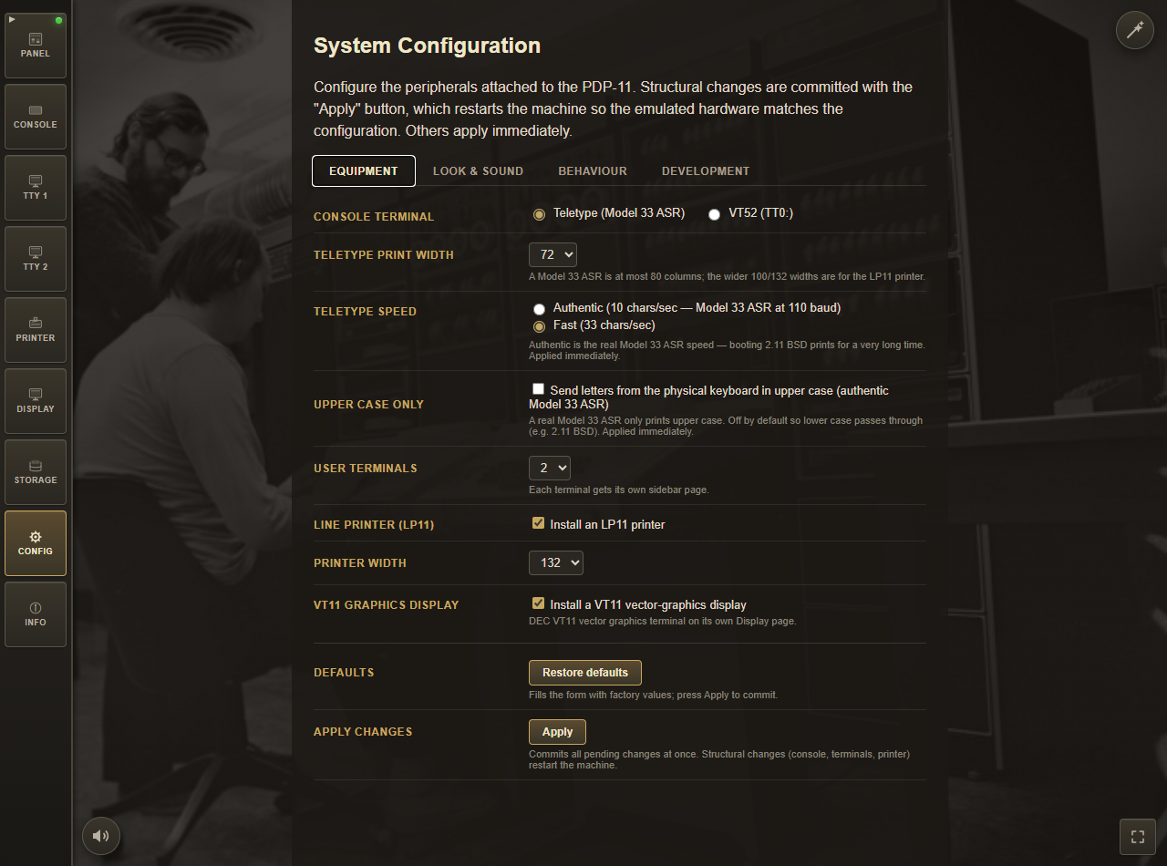 CONFIG - Equipment tab