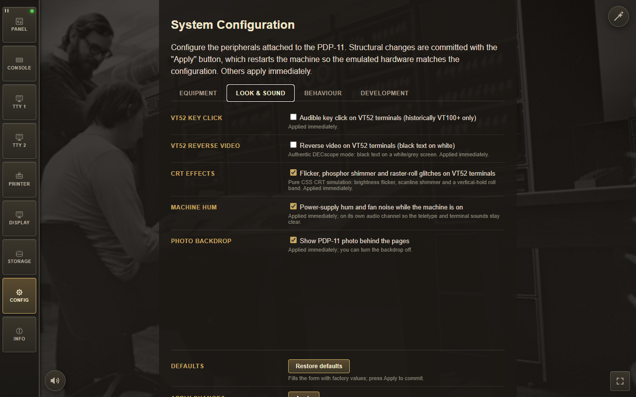 CONFIG - Look & sound tab