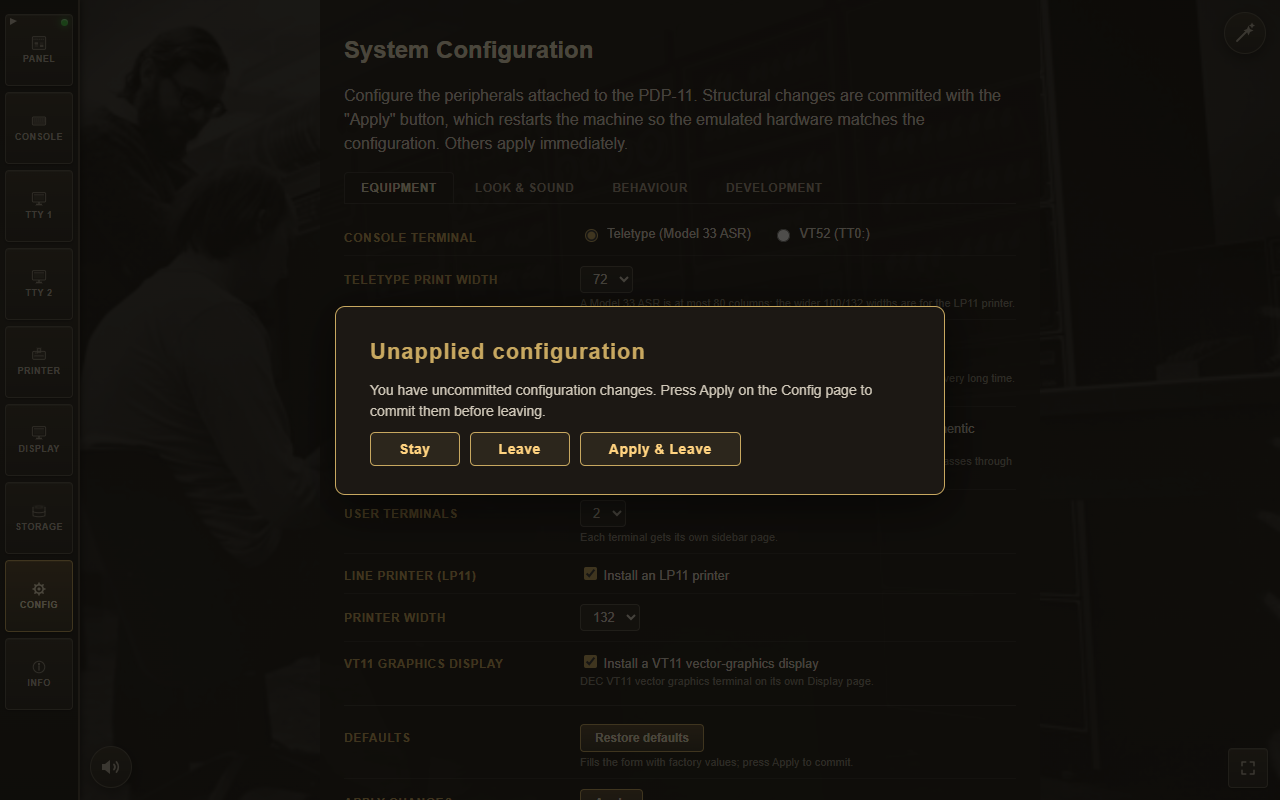 Unapplied configuration warning
