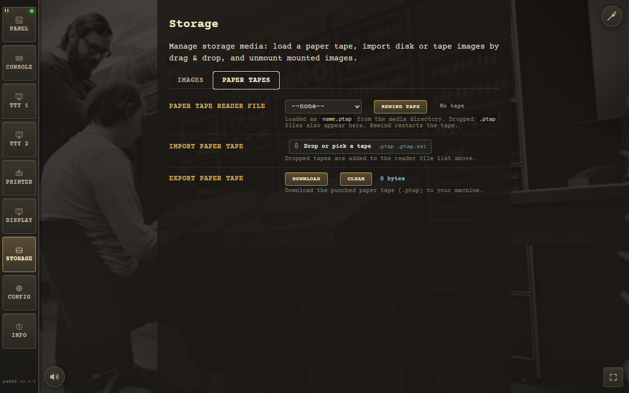 The Storage page — Paper Tapes tab